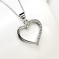 Cubic Zircon Micro Pave 925 Sterling Silver Necklace, Heart, oval chain & micro pave cubic zirconia & for woman, 19x25mm, 1.2mm, Sold Per Approx 18 Inch Strand