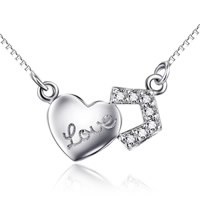 Cubic Zircon Micro Pave 925 Sterling Silver Necklace, Heart, word love, box chain & micro pave cubic zirconia & for woman, 16x10mm, 1mm, Sold Per Approx 16 Inch Strand
