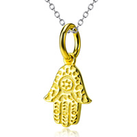925 Sterling Silver Necklaces, Hamsa, plated, oval chain & for woman & two tone, 8x16mm, 1.2mm, Sold Per Approx 18 Inch Strand