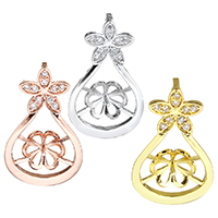 Brass Pendant Component, Flower, plated, with rhinestone, more colors for choice, nickel, lead & cadmium free, 16x27x6mm, 0.5mm, Hole:Approx 3x5.5mm, 10PCs/Lot, Sold By Lot