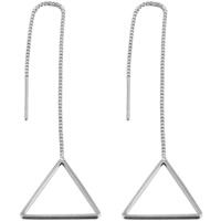 metal Pendiente de hilo, Triángulo, chapado en plata real, para mujer, libre de plomo & cadmio, 16.9x14.9mm, Vendido por Par