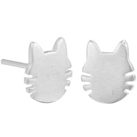 Brass Stud Earring Cat real silver plated for woman lead & cadmium free Sold By Pair