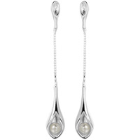 Boucles d'oreilles pendantes en laiton, avec Plastique ABS perle, Plaqué d'argent, pour femme, sans plomb et cadmium, 54x7mm, Vendu par paire