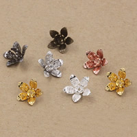 Brass Bead Cap, Flower, plated, more colors for choice, nickel, lead & cadmium free, 12x7mm, Hole:Approx 1.5mm, 100PCs/Bag, Sold By Bag