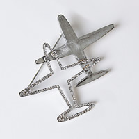 Rhinestone Brooch Zinc Alloy Airplane platinum color plated for woman & with rhinestone nickel lead & cadmium free Sold By PC