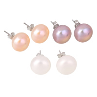 Freshwater Pearl Earrings 925 Sterling Silver with Freshwater Pearl real silver plated natural 11-11.5mm Sold By Pair