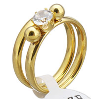 aço inoxidável anel Set, cromado de cor dourada, tamanho diferente para a escolha & para mulher & com strass, 13x5.5mm, 3mm, vendido por PC