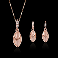 Cat Eye Jewelry Set, earring & necklace, Tibetan Style, with iron chain & Cats Eye, stainless steel post pin, rose gold color plated, box chain & with rhinestone, lead & cadmium free, 30x10mm, Length:Approx 15.5 Inch, Sold By Set