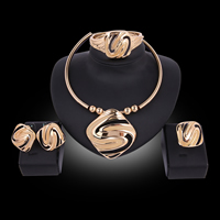 Zinc Alloy Jewelry Sets bangle & finger ring & earring & necklace stainless steel post pin gold color plated lead & cadmium free Inner Approx 62mm US Ring Length Approx 7.5 Inch Approx 15.5 Inch Sold By Set