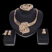 Zinc Alloy Jewelry Sets bangle & finger ring & earring & necklace stainless steel post pin gold color plated with rhinestone lead & cadmium free Inner Approx 60mm US Ring Length Approx 7 Inch Approx 15.5 Inch Sold By Set