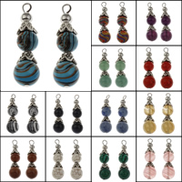 Gemstone Pendants Jewelry, Tibetan Style, with Gemstone, plated, different materials for choice, lead & cadmium free, 12x42mm, Hole:Approx 3mm, 5PCs/Bag, Sold By Bag