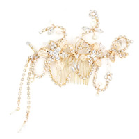 Bridal Decorative Hair Comb Zinc Alloy with ABS Plastic Pearl & Crystal & ABS Plastic Flower gold color plated for bridal & faceted & with rhinestone lead & cadmium free 120-140mm Sold By PC