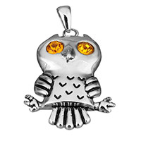 Stainless Steel Animal Pendants, Owl, enamel & with rhinestone, original color, 26x35x8mm, Hole:Approx 3x6mm, Sold By PC