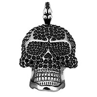 Stainless Steel Skull Pendants, Halloween Jewelry Gift & with rhinestone & blacken, 34x63x17mm, Hole:Approx 11.5mm, Sold By PC