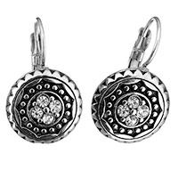 Stainless Steel Lever Back Earring Flat Round for woman & enamel & with rhinestone original color Sold By Pair