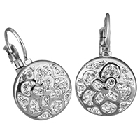 Stainless Steel Lever Back Earring, with Rhinestone Clay Pave, Flat Round, for woman, original color, 14x23x14mm, Sold By Pair