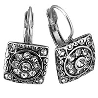 Stainless Steel Lever Back Earring, Square, for woman & with rhinestone & blacken, 11x20x12mm, Sold By Pair