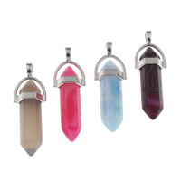 Agate Jewelry Pendants, Mixed Agate, with Tibetan Style, pendulum, platinum color plated, more colors for choice, 41x13x10mm, Hole:Approx 3.5x4mm, Sold By PC