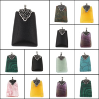 Gemstone Pendants Jewelry, with Rhinestone Clay Pave & Tibetan Style, Trapezium, platinum color plated, different materials for choice, 37x24x9mm, Hole:Approx 5x3.5mm, Sold By PC