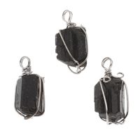 Tourmaline Pendant, with Tibetan Style, platinum color plated, black, 17x33x15-15.5x34.5x14.5mm, Hole:Approx 4.5mm, Sold By PC
