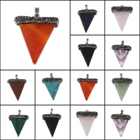 Ювелирные подвески из драгоценных камней, Полудрагоценный камень, с клей & цинковый сплав, Треугольник, Платиновое покрытие платиновым цвет, различные материалы для выбора, 25x32x8-30x35x8.5mm, отверстие:Приблизительно 4x7mm, продается PC