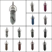 Bijoux Pendentifs en pierres gemmes, pierre gemme, avec alliage de zinc, pendule, Placage de couleur platine, différents matériaux pour le choix, 41x13.50x10mm, Trou:Environ 3x5mm, Vendu par PC