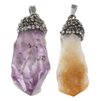 Quartz Pendant, with Rhinestone Clay Pave & Tibetan Style, platinum color plated, druzy style, more colors for choice, 15.5x46.5x13-41x15x16mm, Hole:Approx 4x7mm, Sold By PC