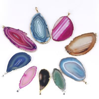 Agate Jewelry Pendants, Mixed Agate, with Brass, plated, different size for choice, mixed colors, 55-85mm, 3PCs/Bag, Sold By Bag