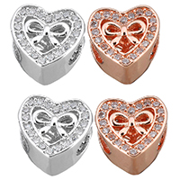 Cubic Zirconia Micro Pave Brass European Beads Heart plated micro pave cubic zirconia & without troll & hollow nickel lead & cadmium free Approx 4.5mm Sold By Lot