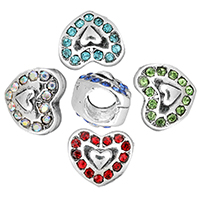 Zinc Alloy European Beads Heart platinum color plated without troll & with rhinestone & blacken nickel lead & cadmium free Approx 5mm Sold By Lot