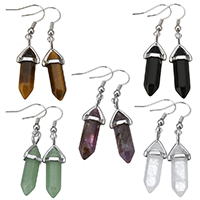 Natural Gemstone Earrings with Brass silver color plated 48mm Sold By Pair
