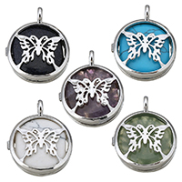 Gemstone Pendants Jewelry with Brass Flat Round silver color plated & hollow Approx 4mm Sold By PC
