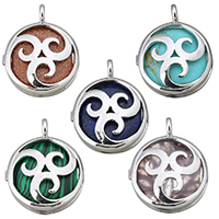 Gemstone Pendants Jewelry, with Brass, Flat Round, silver color plated, different materials for choice & hollow, 26x31x8mm, Hole:Approx 4mm, Sold By PC