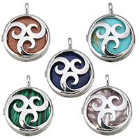 Gemstone Pendants Jewelry with Brass Flat Round silver color plated & hollow Approx 4mm Sold By PC