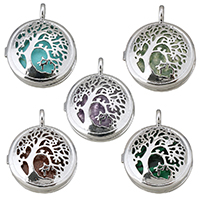 Tree Of Life Pendants, Gemstone, with Brass, silver color plated, different materials for choice & hollow, 26x31x8mm, Hole:Approx 4mm, Sold By PC
