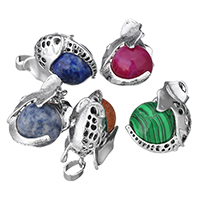 Gemstone Pendants Jewelry, Brass, with Gemstone, Elephant, silver color plated, different materials for choice & hollow, nickel, lead & cadmium free, 18x28x21mm, Hole:Approx 4.5x6mm, Sold By PC