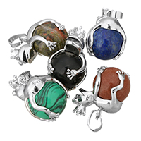 Gemstone Pendants Jewelry, Brass, with Gemstone, Frog, silver color plated, different materials for choice, nickel, lead & cadmium free, 17x25x20mm, Hole:Approx 5x8mm, Sold By PC