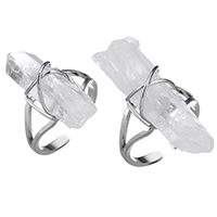 El anillo de dedo unisex, metal, con cuarzo claro, chapado en color de plata, natural & unisexo & diverso tamaño para la opción, libre de níquel, plomo & cadmio, tamaño:7-8, Vendido por UD