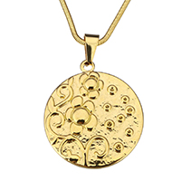 Unisex Necklace, Stainless Steel, Flat Round, gold color plated, snake chain, 32x37mm, 2mm, Inner Diameter:Approx 1mm, 0.5mm, Sold Per Approx 19 Inch Strand