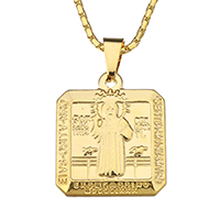 Unisex Necklace Stainless Steel with 2lnch extender chain Square gold color plated Christian Jewelry & box chain & with letter pattern 2mm Sold Per Approx 19 Inch Strand