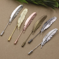Brass Brooch Findings, Feather, plated, more colors for choice, nickel, lead & cadmium free, 50x1mm, 200PCs/Bag, Sold By Bag