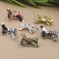Brass Brooch Findings, with Iron, Bowknot, plated, more colors for choice, nickel, lead & cadmium free, 17x28mm, 100PCs/Bag, Sold By Bag