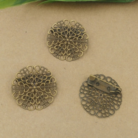 Brass Brooch Findings with Iron Flower antique bronze color plated nickel lead & cadmium free Sold By Bag