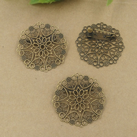 Brass Brooch Findings with Iron Flower antique bronze color plated nickel lead & cadmium free Sold By Bag
