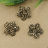 Brass Brooch Findings, with Iron, Flower, antique bronze color plated, nickel, lead & cadmium free, 15x26mm, 20PCs/Bag, Sold By Bag