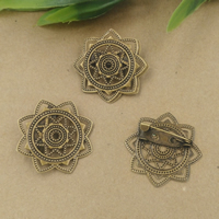 Brass Brooch Findings, with Iron, Flower, antique bronze color plated, nickel, lead & cadmium free, 20x30mm, 20PCs/Bag, Sold By Bag