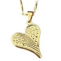 Unisex Necklace, Stainless Steel, Heart, gold color plated, bar chain, 27x34mm, 2.5mm, Length:Approx 17 Inch, 5Strand/Lot, Sold By Lot
