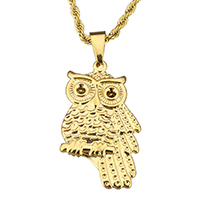 Unisex Necklace Stainless Steel Owl gold color plated rope chain 3mm Inner Approx 2mm Sold Per Approx 19 Inch Strand