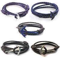 Men Bracelet, PU Leather, with leather cord & Tibetan Style, stoving varnish, for man & 4-strand, more colors for choice, nickel, lead & cadmium free, Length:Approx 27.5 Inch, 10Strands/Lot, Sold By Lot