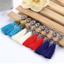 Fashion Fringe Earrings, Tibetan Style, with Nylon Cord & Crystal, plated, faceted, more colors for choice, lead & cadmium free, 65mm, Sold By Pair